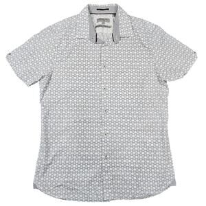 TED BAKER LONDON MEN’S SHORT SLEEVE GEO PRINT SHIRT SIZE 3 (MEDIUM) CREAM/BLACK
